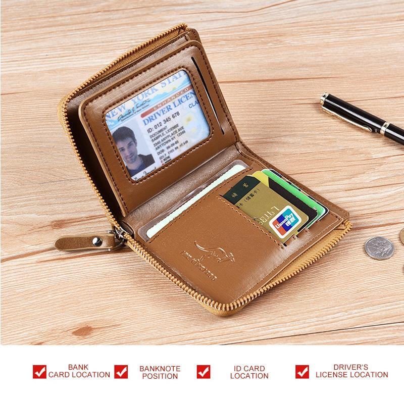 Férfi pénztárca cipzáras valódi bőr pénztárca (RFID-VÉDELEM)