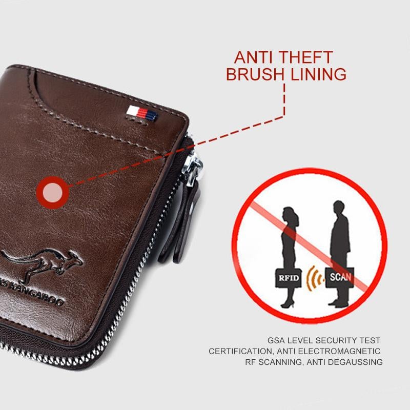 Férfi pénztárca cipzáras valódi bőr pénztárca (RFID-VÉDELEM)